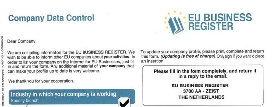 EU Business Register (www.eubusinessregister.net) – Online Branchenbuch Abzocke in neuem Gewand.